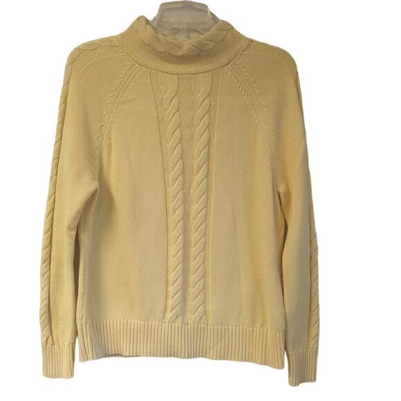 Pendleton Cotton mockneck cableknit yellow raglan sweater size Large - Picture 1 of 8